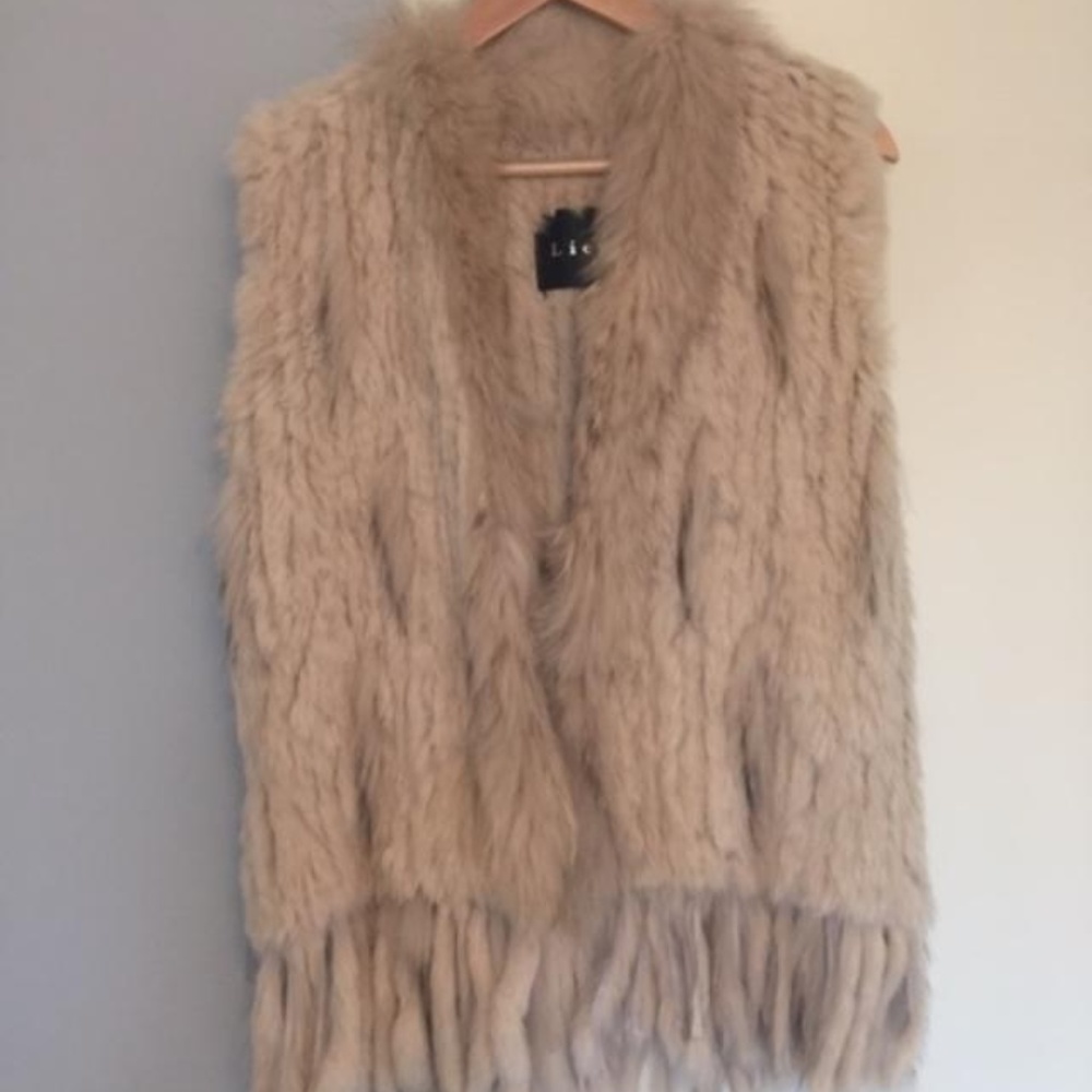 Liesl Genuine Rabbit Fur dark cream tan vest, M
